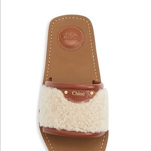 Chloe Woody Shearling & Leather Flat Sandals